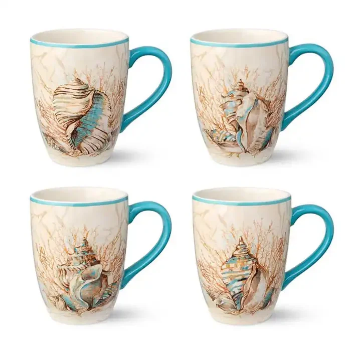 Escape to the Sea 14 oz. Multi-Colored Ceramic Beverage Mug (Set of 4)