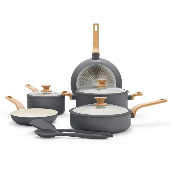 Essence 10-Piece Ceramic Nonstick Cookware Set in Gray