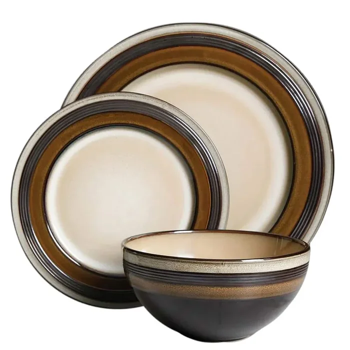 Everston 12-Piece Brown Dinnerware Set