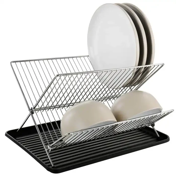 Fernsby 2 Tier 17 in. Folding Dish Rack Set in Black