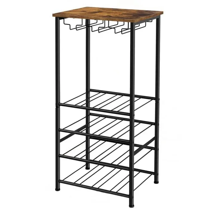 Freestanding Wine Bar Rack Holds 16 Bottles and 9 Glasses Brown