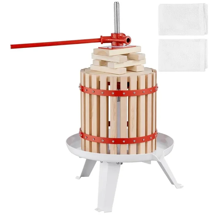 Fruit Wine Press, 1.6 gal. /6L, Solid Wood Basket with 6 Blocks, Manual Juice Maker for Kitchen and Home Use