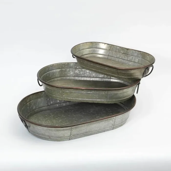 Galvanized Metal Planter Trays (Set of 3)