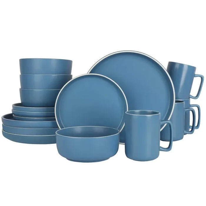 Gap Home 16-Piece Round Stoneware Dinnerware Set in Solid Matte Light Blue