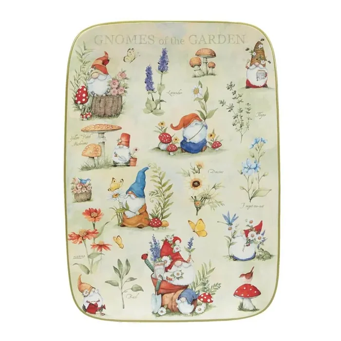 Garden Gnomes 10 in. Assorted Colors Earthenware Rectangular Platter