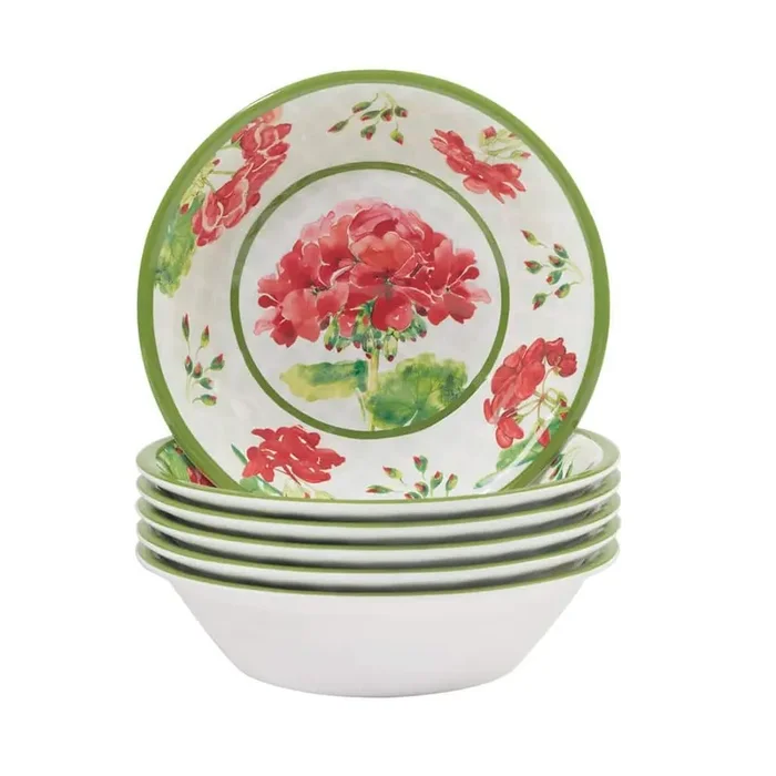 Geraniums 21.09 fl.oz. Assorted Colors Melamine Serving Bowl Set Of 6