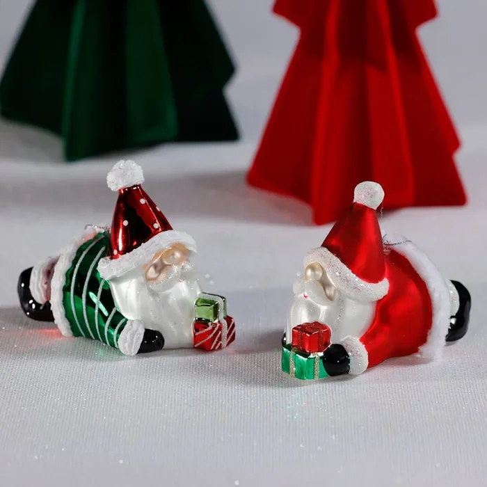 Glass Santa Laying Down Ornaments – Set of 2 Assorted