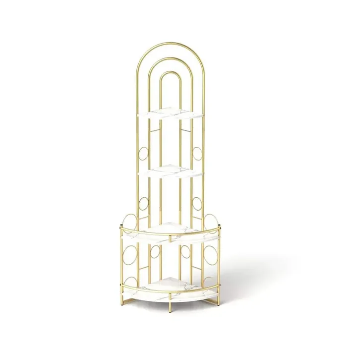 Gold 4-Tier Corner Bookshelf, Modern Style Pantry Organizers, Plant Stand with Metal Frame