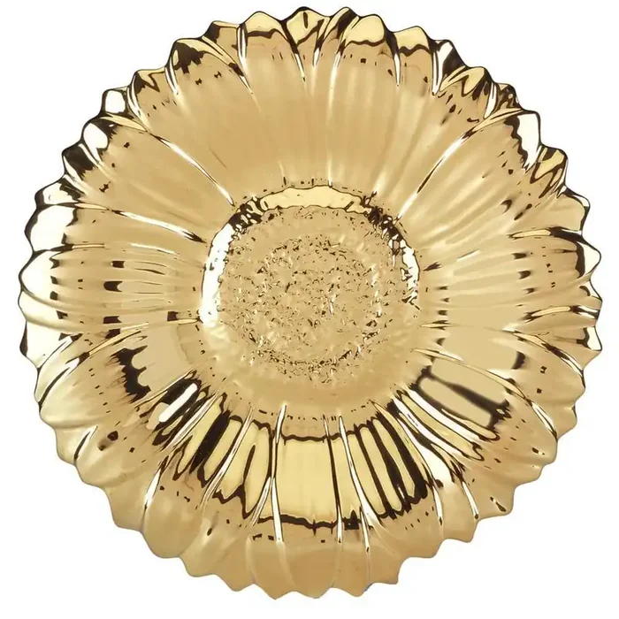 Gold Coast 17 in. Gold Porcelain Round 3-D Sunflower Platter
