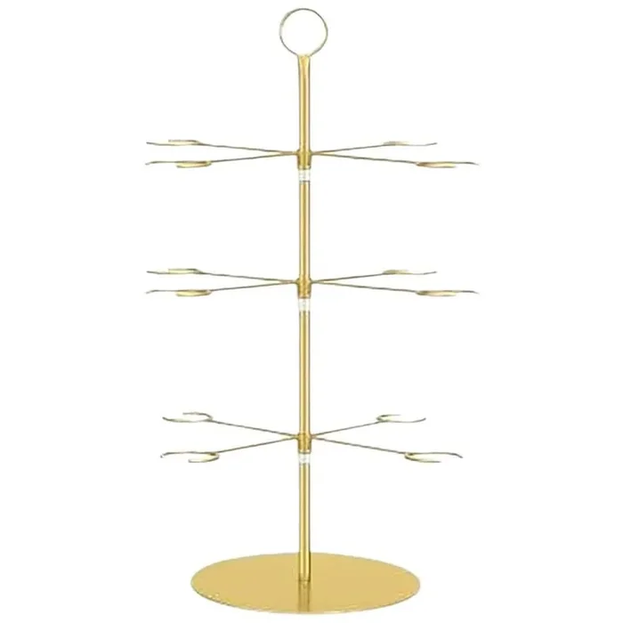 Gold Freestanding Wine Glass Rack 3 Tier 12 Brackets Metal Cocktail Tree Stand for Champagne Margarita Martini