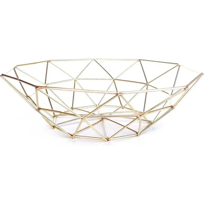 Golden Fruit Basket, Metal Wire Fruit Bowl for Kitchen Countertop, Table Centerpiece, Decorative Hold Vegetables
