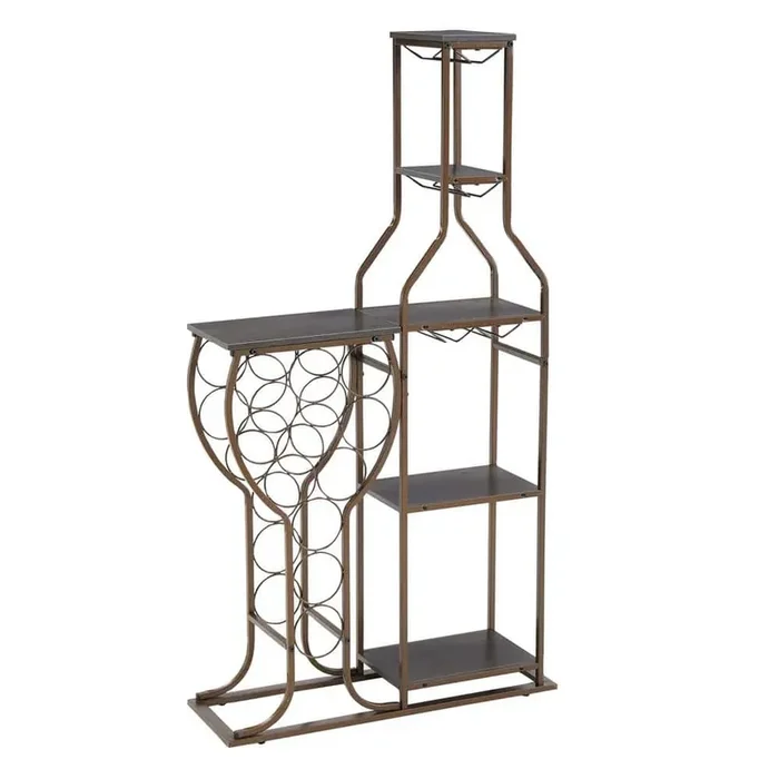 Gray 11-Bottle Wine Toasting Rack, 5-Tier Freestanding Wine Rack with Hanging Wine Glass Rack and Storage Rack