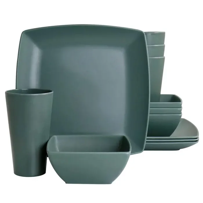 Grayson Melamine 12-Piece Square Dinnerware Set in Green