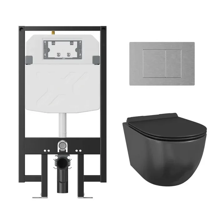 Hampton 2-Piece 0.8/1.6 GPF Dual Flush Elongated Wall Hung Toilet with In-Wall Toilet Tank (Seat Included), Matte Black