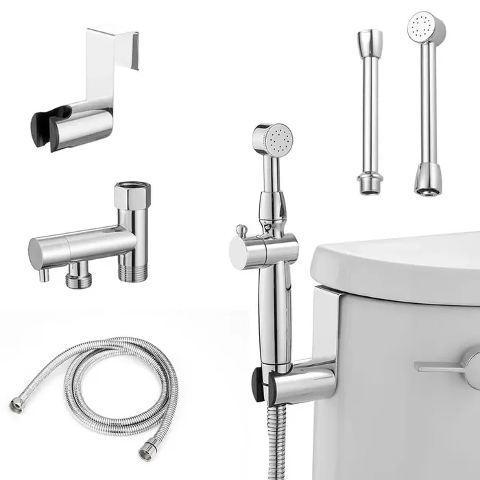 Handheld Bidet Sprayer with Hose for Toilet, Wall or Toilet Mount in Chrome