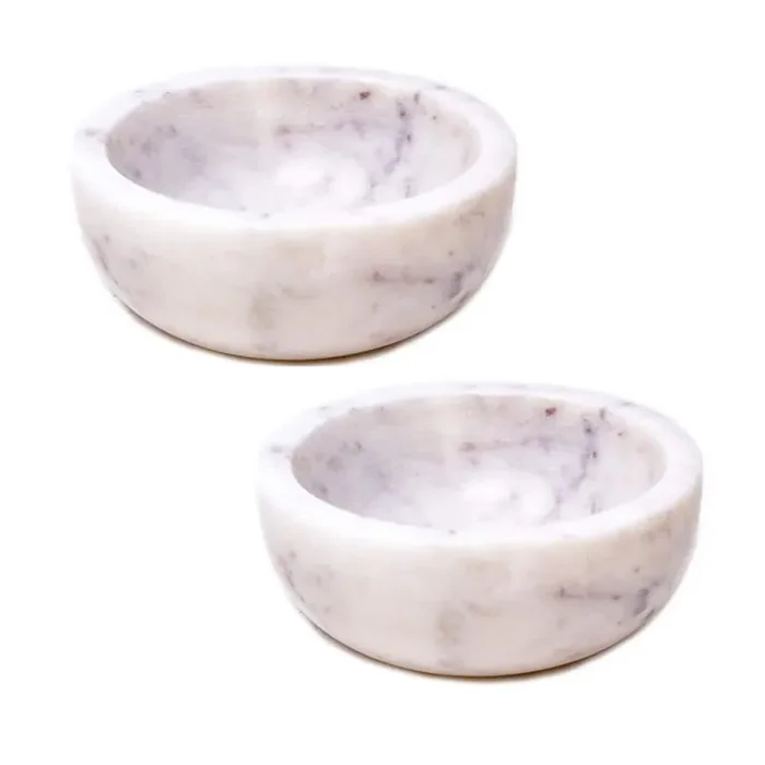 Handmade 4. 5 in. 6 fl. oz. White Marble Pinch Bowls (Set of 2)