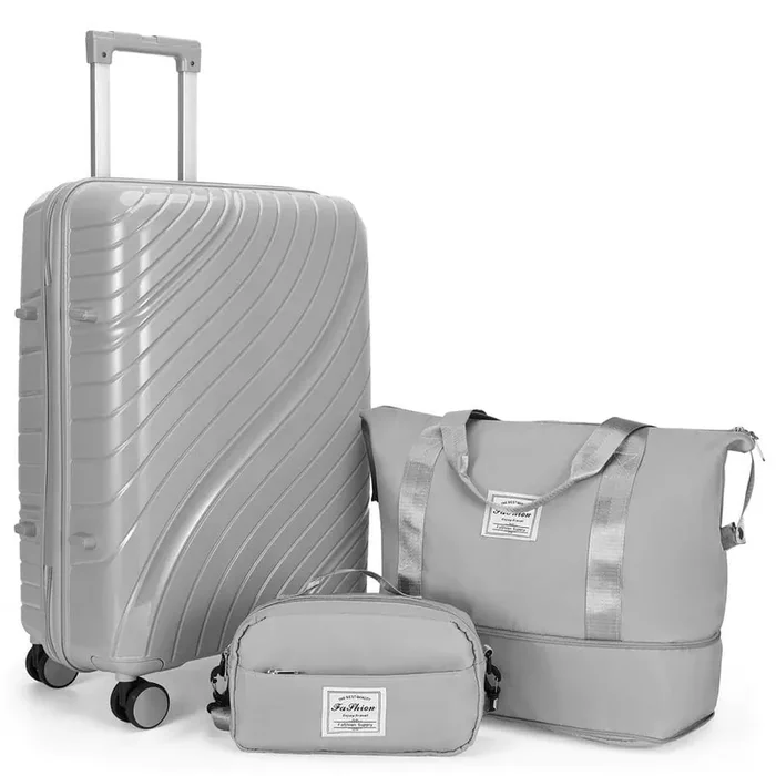 Hardside Hard Shell 2 of Bag 3-Piece Gray 20 in. PP Luggage Set Suitcases with TSA Lock