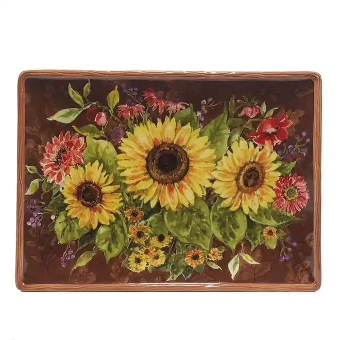 Harvest Blessings 10 in. Assorted Colors Earthenware Rectangle Platter (Set of 1)