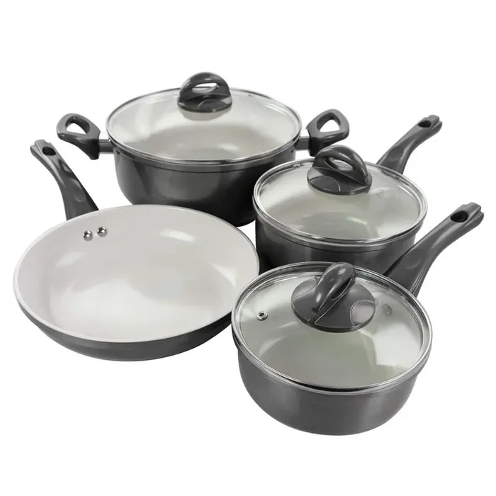 Hestonville 7 Piece Aluminum Nonstick Cookware Set in Grey with Bakelite Handles