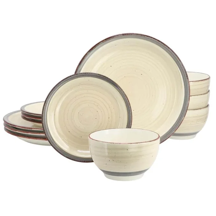 Holcomb 12-Piece Ceramic Dinnerware Set in Beige