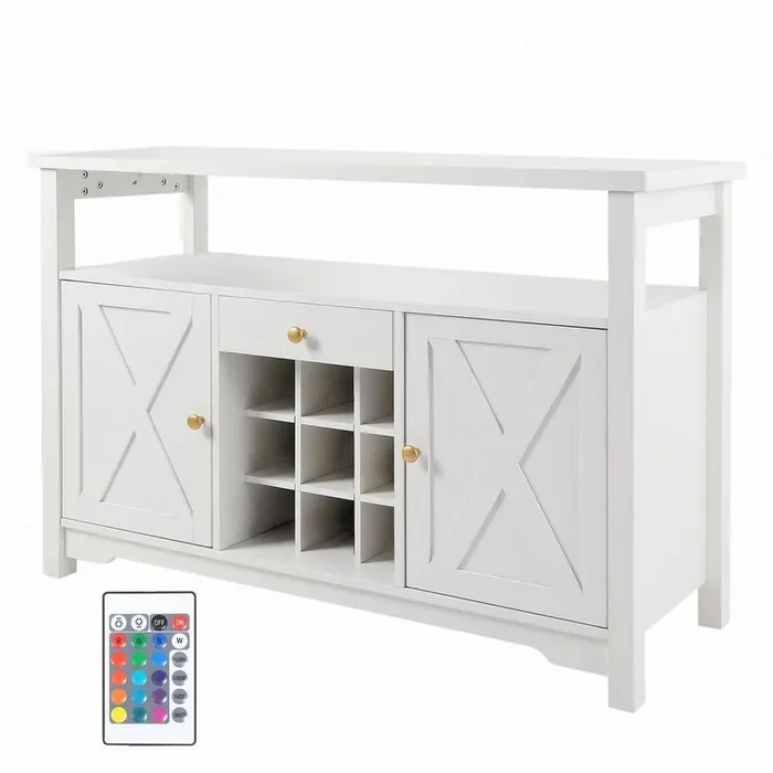 Industrial Bar Cabinet 47 in. Sideboard Buffet Cabinet with Wine Rack Freestanding Farmhouse Wood Coffee Bar Cabinet