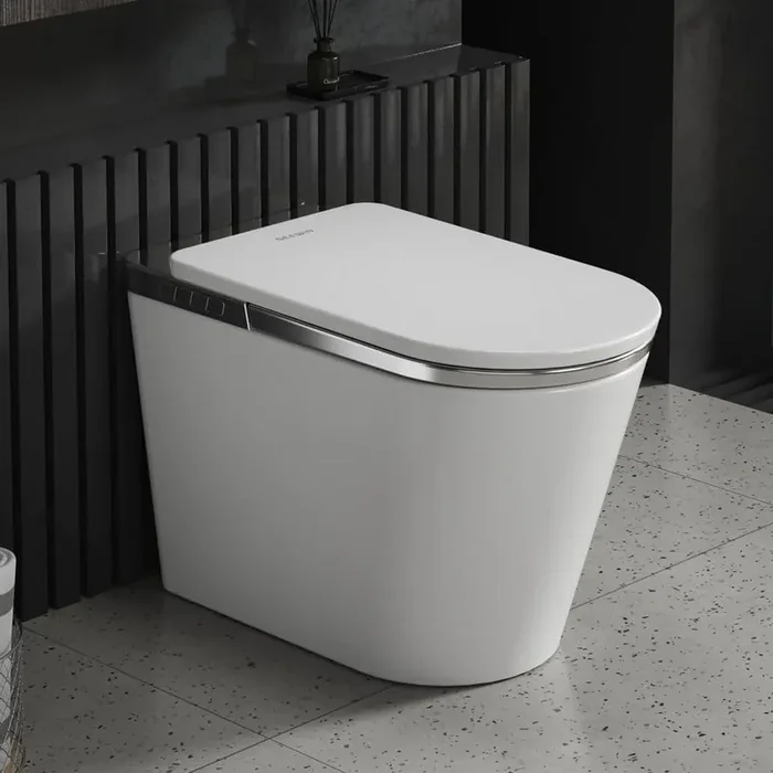 L-D Elongated Smart Toilet 1.34 GPF in Silver Seat with Auto Open/Close, Auto Flush and Heated Seat