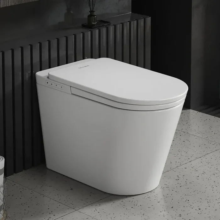 L-Z Elongated Smart Bidet Toilet 1.34 GPF in White Seat with Auto Open/Close, Auto Flush, Heated Seat and Foot Sensor