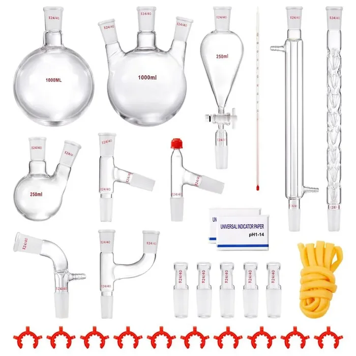 Lab Distillation Kit, 3.3-Boro Lab Glassware Distillation Kit with 24, 40-Joint, 1000ml Essential Oil Distillation