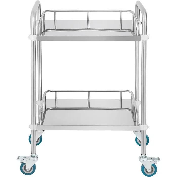 Lab Rolling Cart, 2-Shelf Stainless Steel Rolling Cart, Lab Serving Cart with Swivel Casters, Dental Kitchen Cart White