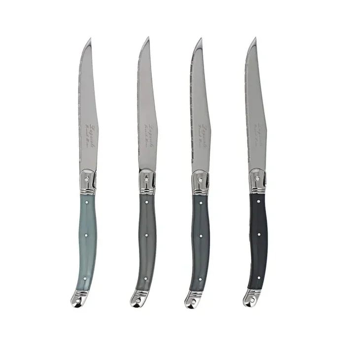 Laguiole 4.5 in. Stainless Steel Full Tang Serrated 4-Piece Steak Knife Set, Shades of Grey