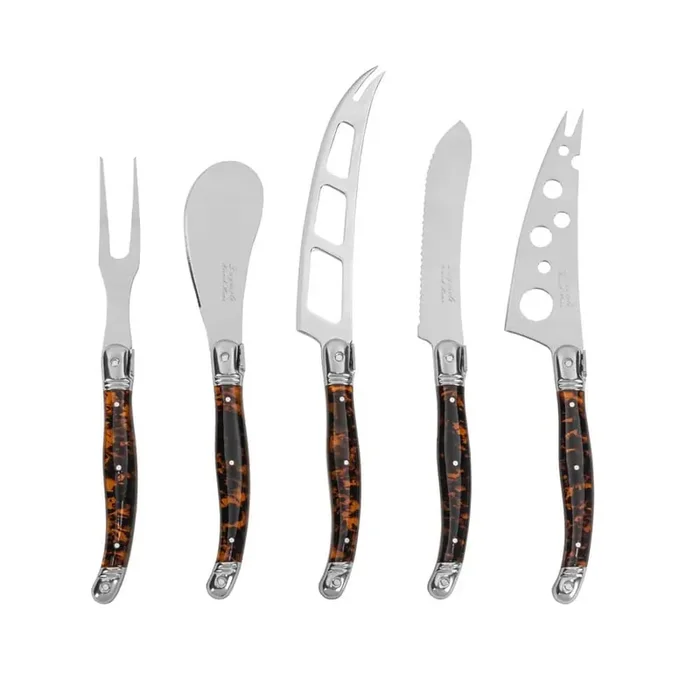 Laguiole 5-Piece Artisan Cheese Knife Set with Tortoise Shell Handles