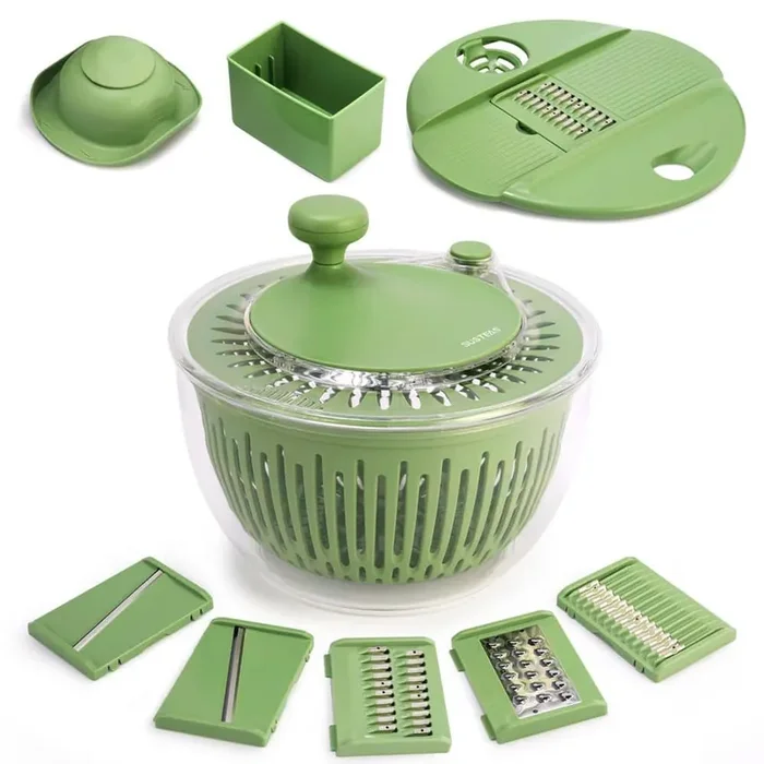 Large Salad Spinner with 5 Stainless Blades, Egg Yolk Strainer, Vegetables Wash Bowl for Efficient Salad Preparation
