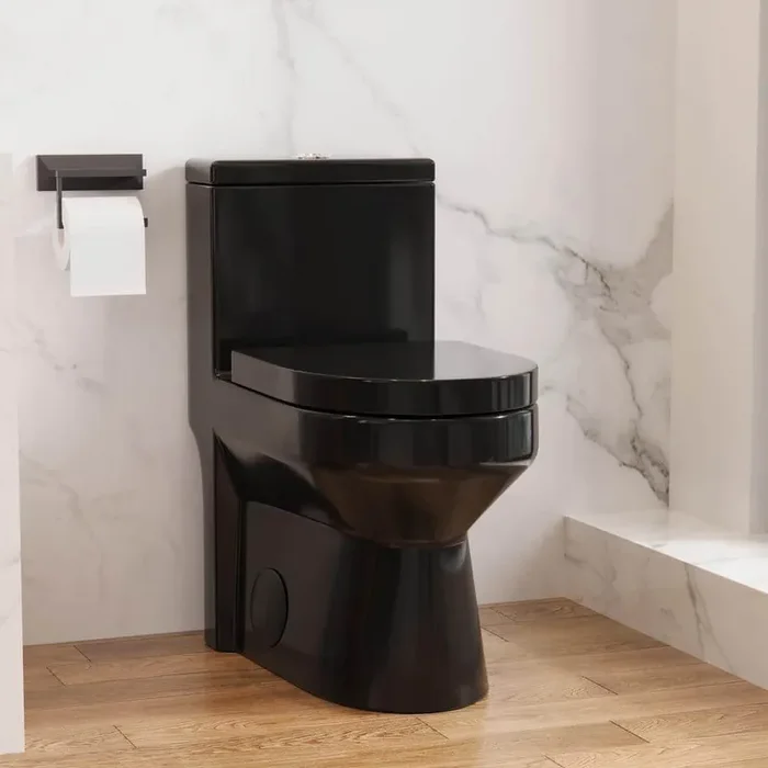 Liberty 12 in. Rough In 1-Piece 1.1/1.6 GPF Compact Dual Flush Round Toilet in Glossy Black, Seat Included