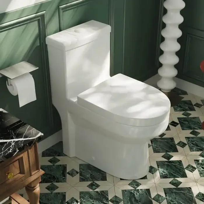 Liberty 12 in. Rough In 1-Piece 1.1/1.6 GPF Dual Flush Round Toilet in White, White Button and Soft Close Seat Included