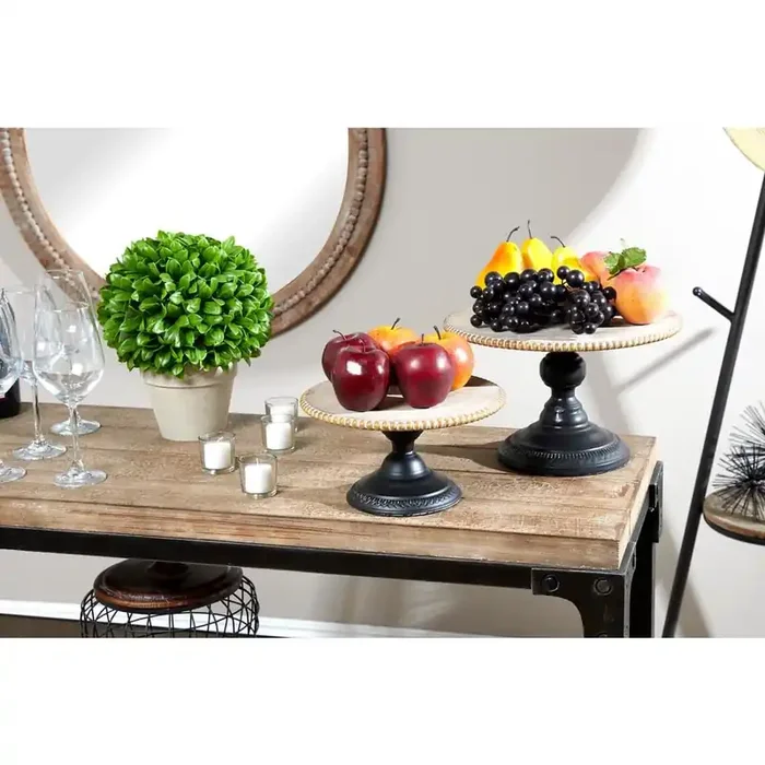 Light Brown Decorative Cake Stand with Black Base (Set of 2)