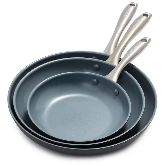 Lima 3-Piece Hard Anodized Healthy Ceramic Nonstick Frying Pan Skillet Set in Gray