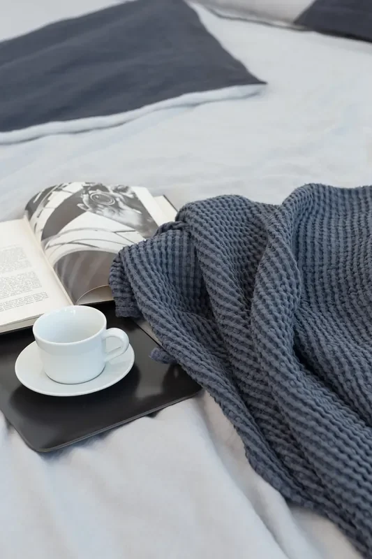 Linen Cotton Waffle Towel Soft & Absorbent in Asphalt Grey
