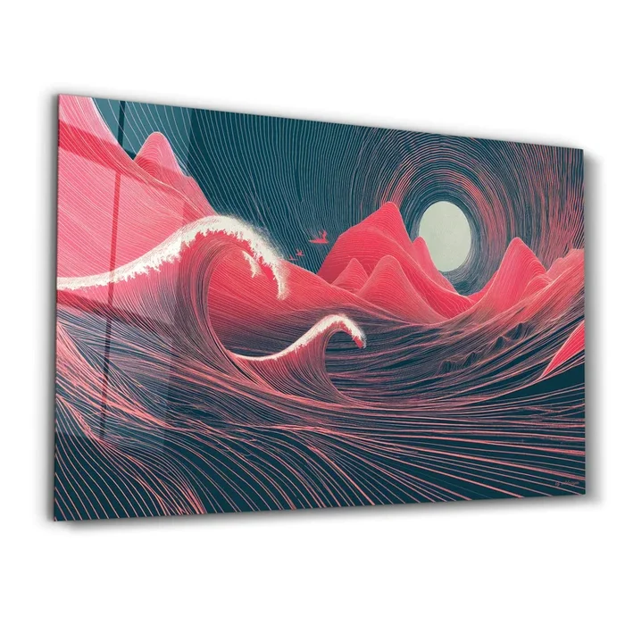 Lunar Surge – Waves of Light and Line – Glass Wall Art