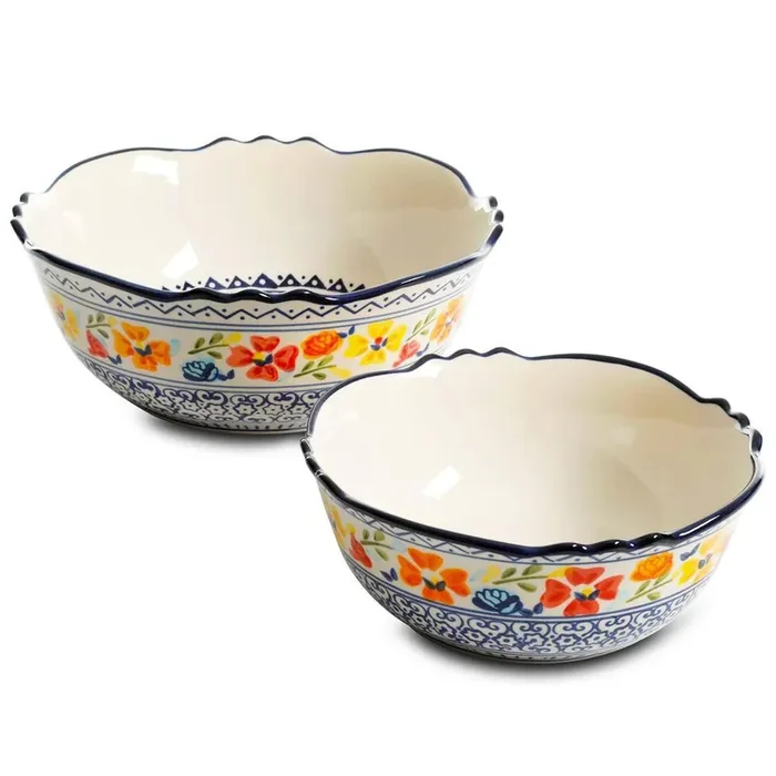 Luxembourg 8 in. and 10 in. 32 fl. oz. and 64 fl. oz. Multicolored Stoneware Serving Bowls (Set of 2)
