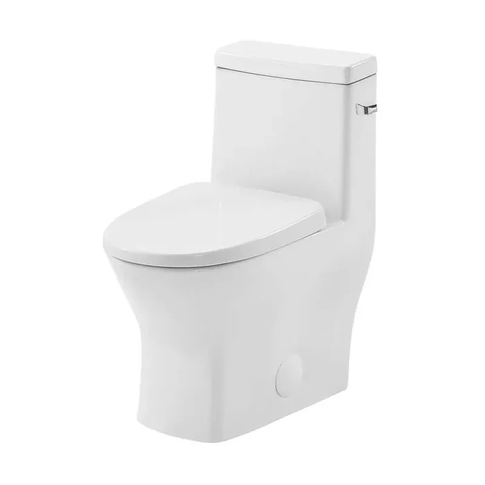 MacKenzie One-Piece 12 in. Rough-in 1.28 GPF Right-Hand Single Flush Round Toilet in Glossy White