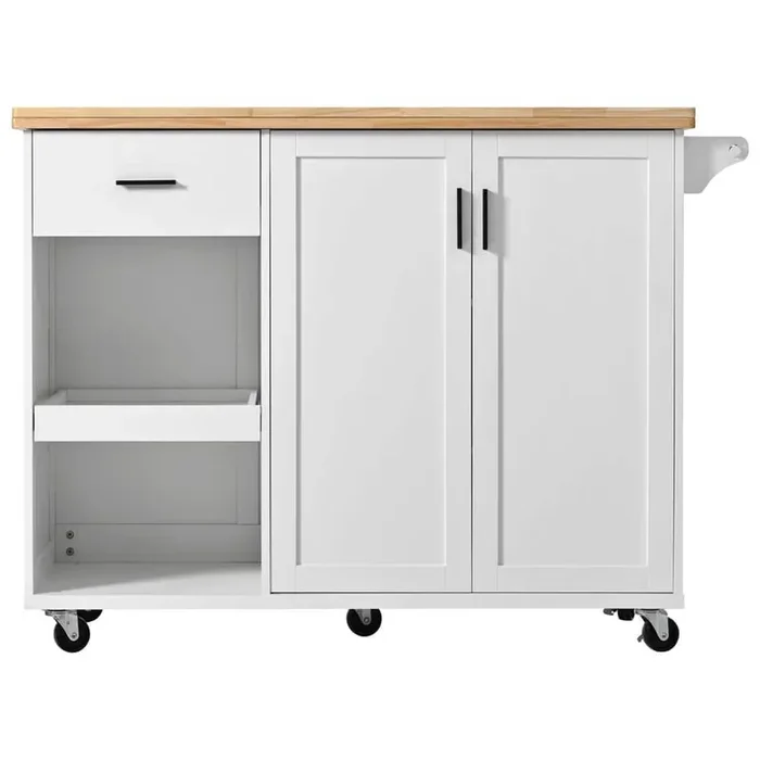 MDF Kitchen Cart with 2-Door Cabinet, Spice Rack, Drop Leaf and Towel Rack