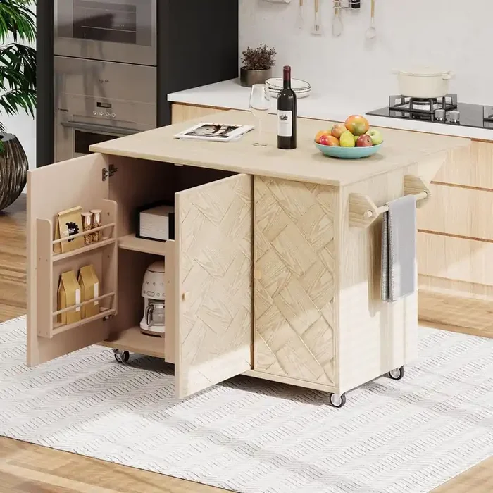 MDF Wood Kitchen Cart with Drop Leaf