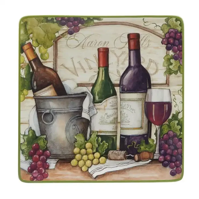 Meadow Brook Vineyard 12.5 in. Assorted Colors Earthenware Square Platter