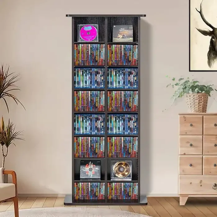 Media Storage Cabinet 8-layer DVD Shelf Holds up to 464 CDs Adjustable CD Shelves 16 Compartments Protects and Organizes