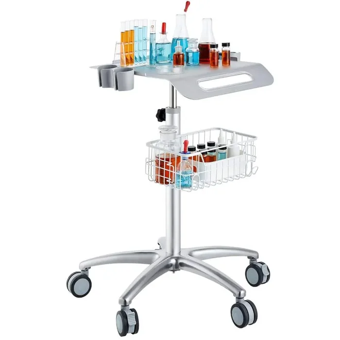 Medical Cart, Salon Cart with Wheels, Mobile Trolley Cart Height Adjustable,Rolling Desktop Kitchen Cart Metal, Sliver