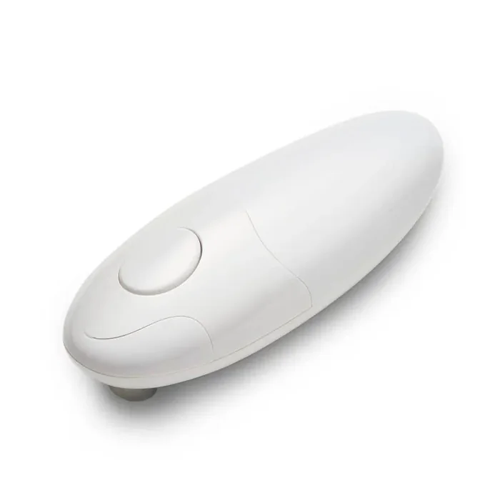 Mini Stainless Steel Auto Electric Can Opener in White, 3-Step to Open Smooth Edge Cans, Hands Free, Battery Needed