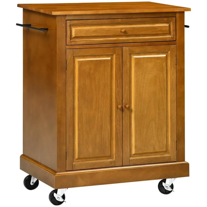 Modern Brown Kitchen Cart with Drawer and 2 Towel Racks