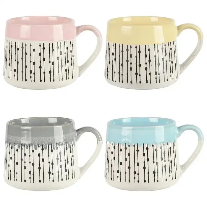 Morning Mist 4-Piece 15 oz. Stoneware Belly Mug Set in Assorted Colors