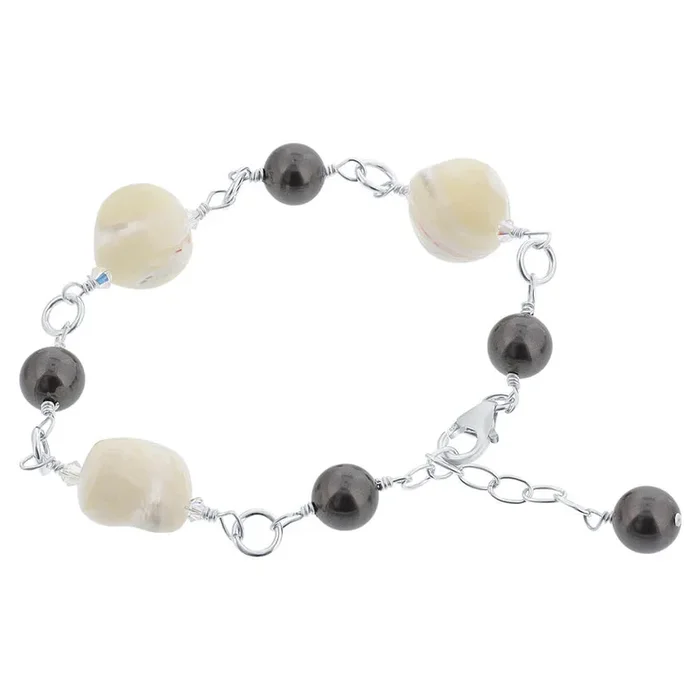 Mother of Pearl & Austrian Crystals 925 Silver Bracelet – GB053 – Gem Avenue