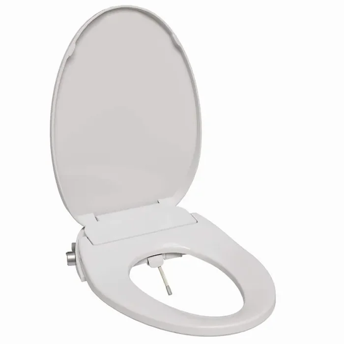 Non-Electric Bidet Seat for Elongated Toilets with Front and Rear Wash, Adjustable Water Pressure in White